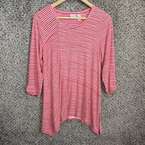 Chicos Zenergy Top Womens 0 US Small Red Striped Tunic Stretch Casual Ladies